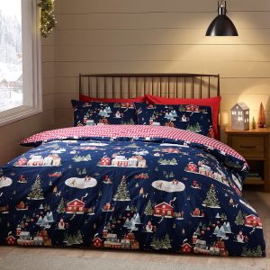 Duvet Cover Christmas Ski Village Blue