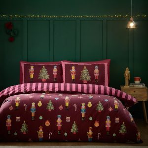 Duvet Cover Christmas Nutcracker Stripe Plum